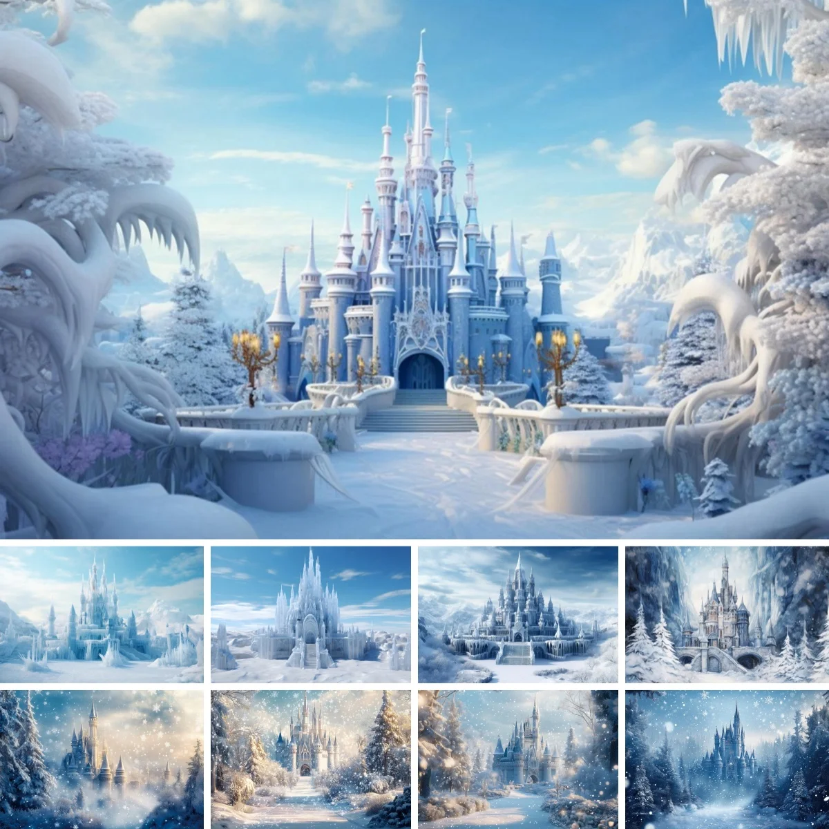 Yeele Backdrop for Kid Family Portrait Winter Ice Castle Party Banner Frozen World Wonderland Photography Background Studio Prop