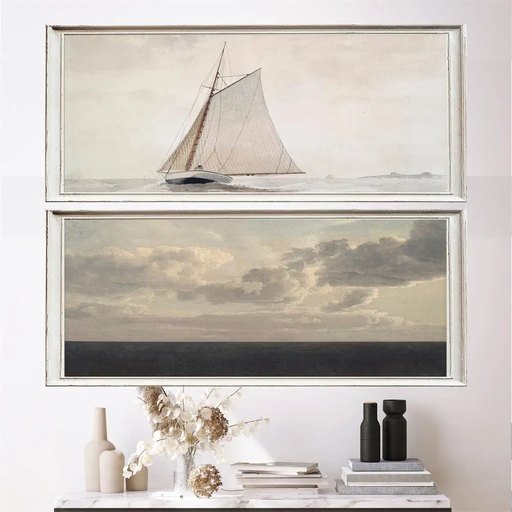 Sailing Sky Vintage Poster Antique Navigation Canvas Painting Natural Landscape Art Print Beach Wall Picture Living Room Decor