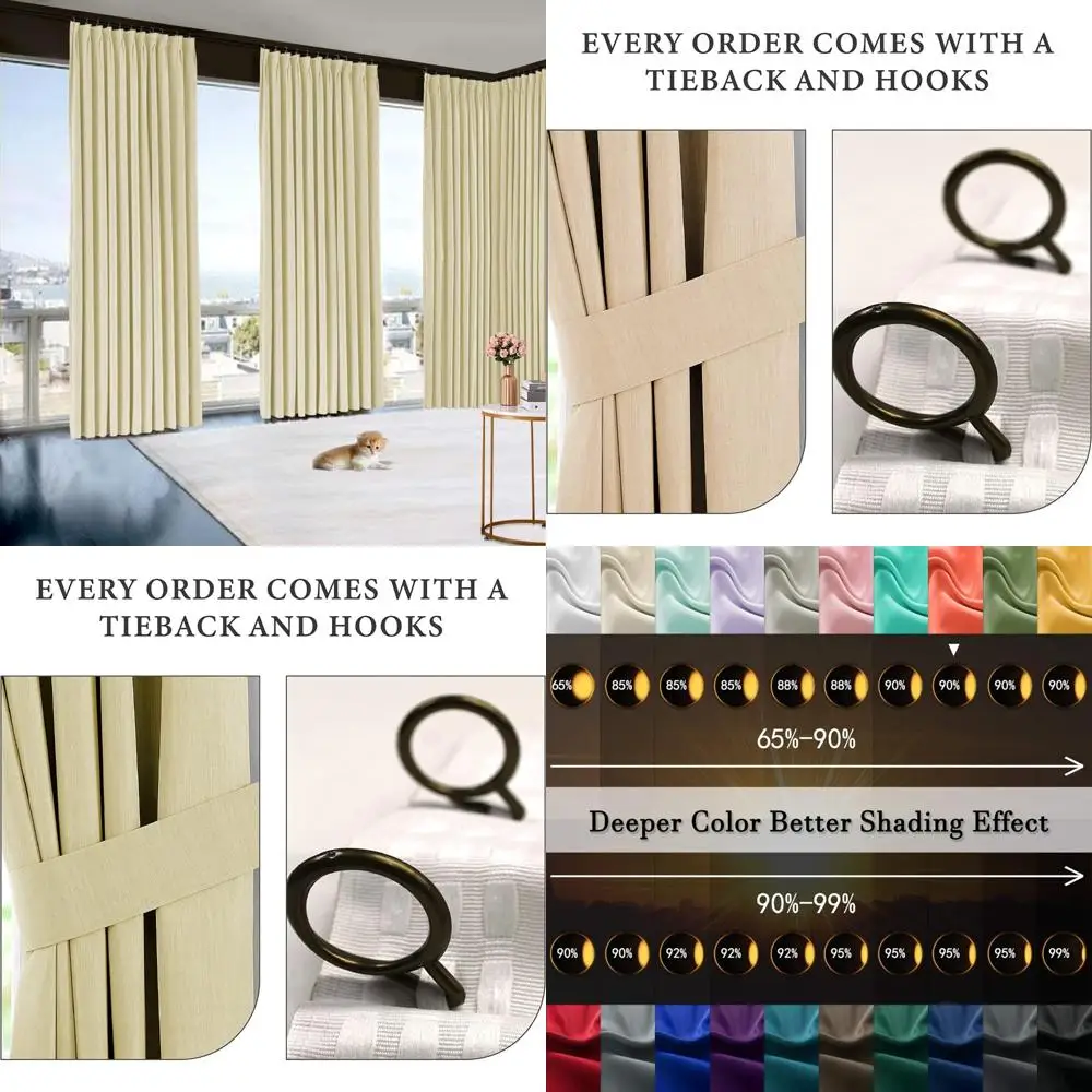 Extra Long Solid Ivory Curtains with Double Pinch Pleat for 2-Story Windows, Ideal for Halls, Theaters, Offices, and Rooms