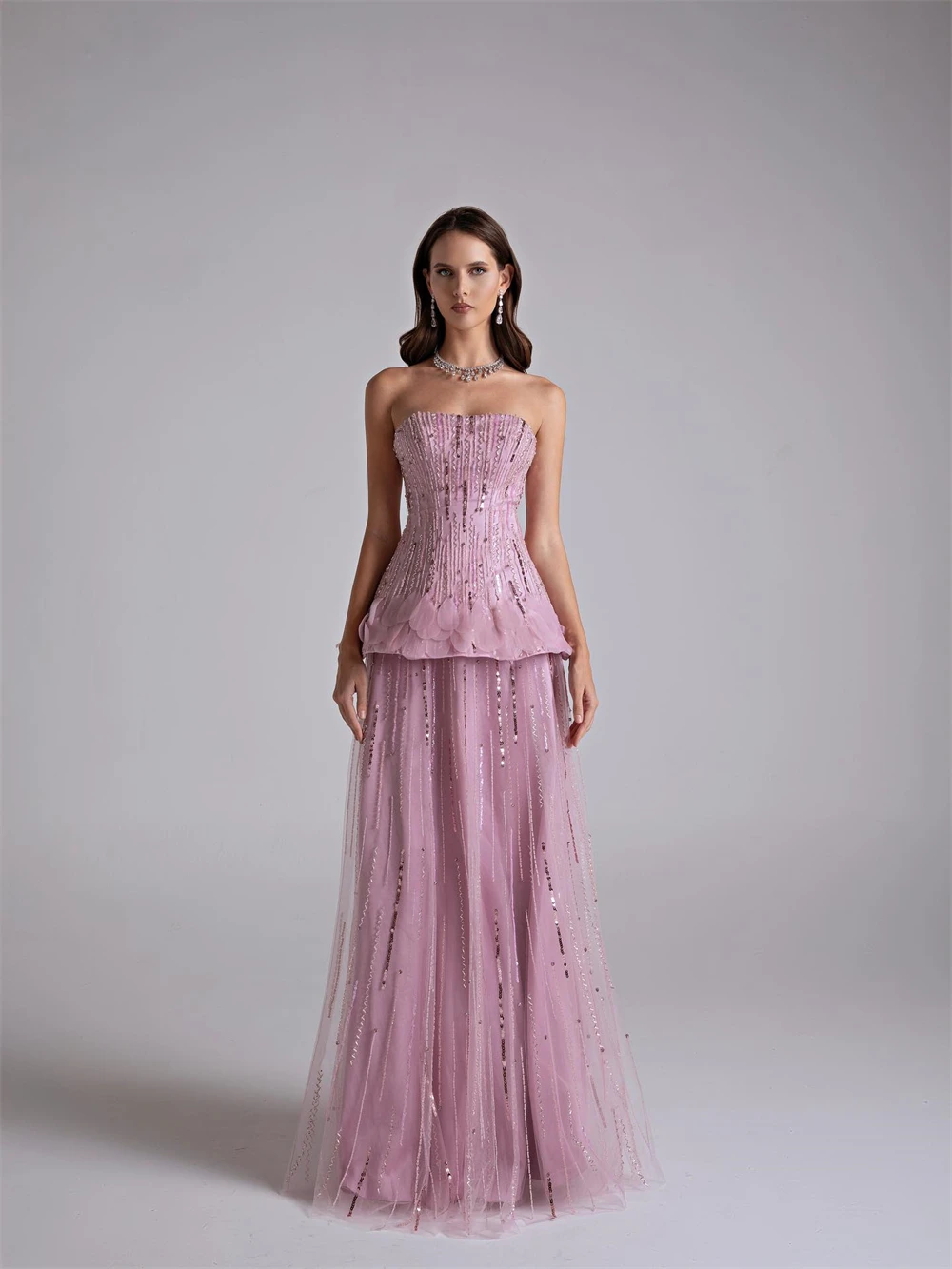 

Customized Classic Pink Organza Evening Dress Formal Strapless Sleeveless Homecoming Dress Soft Straight Sweep Train Party Dress