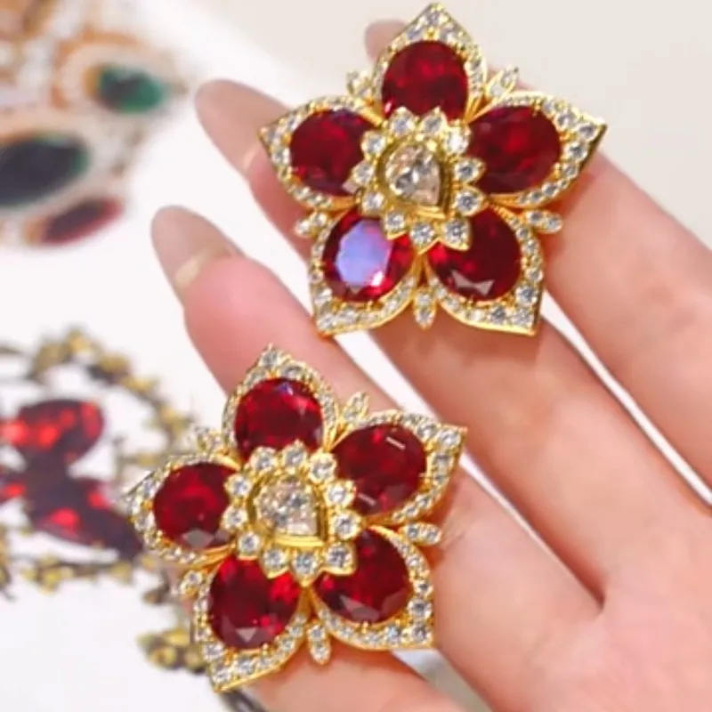 

Customize New Jewelry 925 Silver Red Earrings Women Vintage Flowers Earring Necklace Bracelet Weddings Engagement Party Jewelry