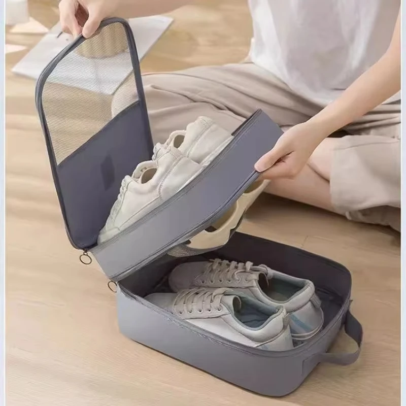 Three-Layer Shoe Bag, Portable Business Travel Organizer, Breathable Twill Waterproof Fabric, Dustproof & Stain-Resistant