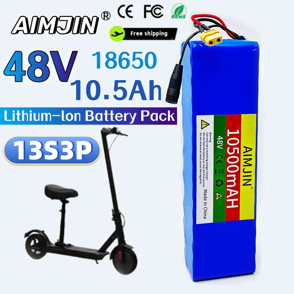 

New 48V 10500mAh 20000W 13S3P Lithium-Ion Rechargeable Battery Pack For Bicycle With BMS+54.6V 2A Charger