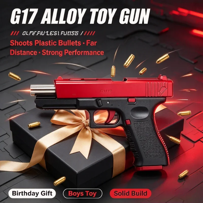 G17 Alloy Black Toy Gun Shoots Plastic Bullets Far Distance Strong Performance Perfect Kids Birthday Gift
