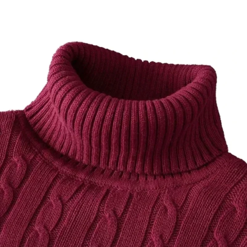 Suéter de cuello alto para hombre, jersey de Color sólido, tejido cálido, informal, sudadera de cuello alto, Tops de lana para invierno al aire libre