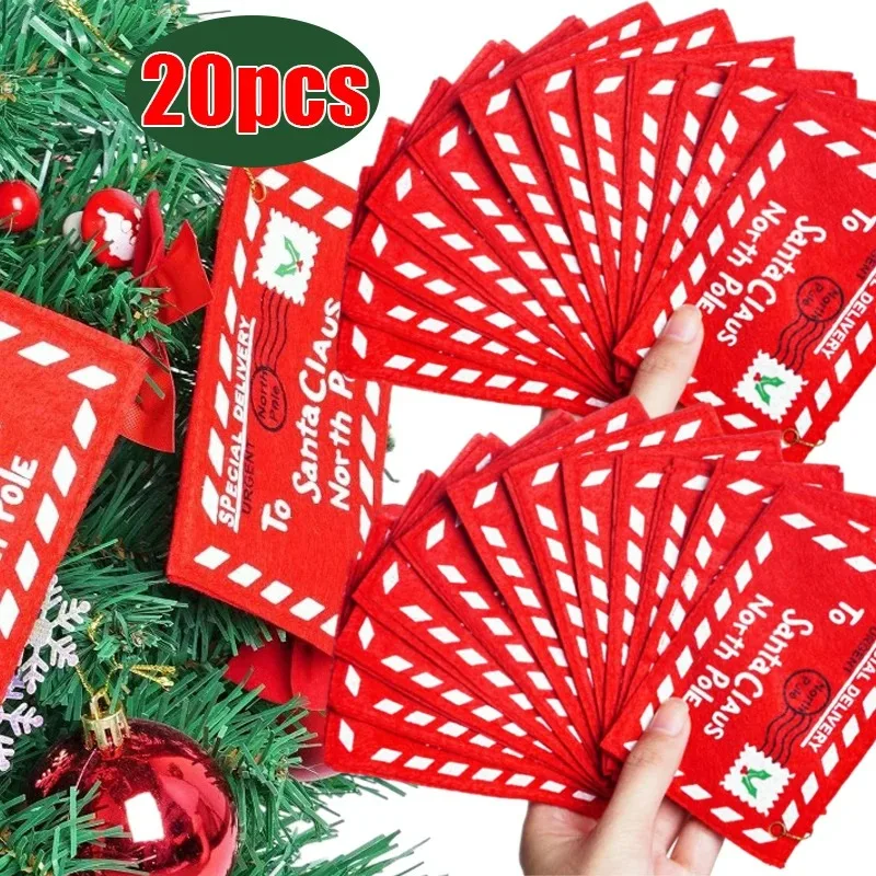 1/20PCS Christmas Tree Envelope Red Felt Santa Claus Letters Pendants Xmas Tree Party Home New Year Decoration Candy Gift Bags