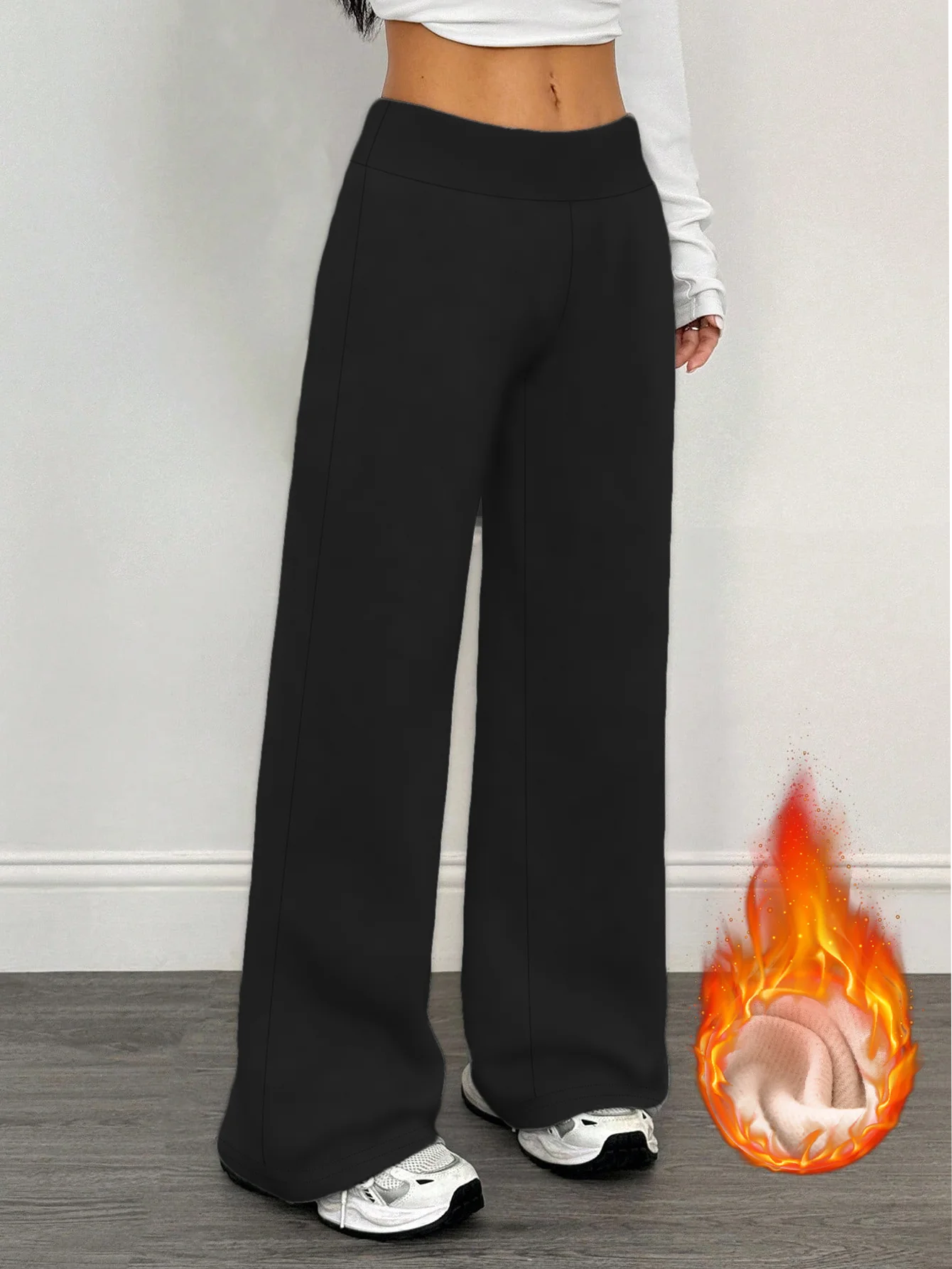 Winter-Damen-Hose mit Fleece-Futter, warme Hose, hohe Taille, weites Bein, verdickt, lässig, locker, bequem, für den täglichen Gebrauch