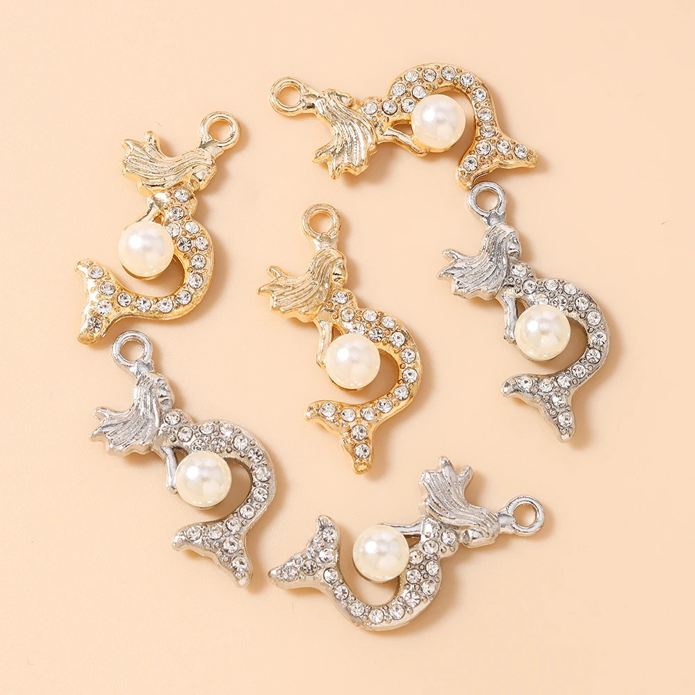 Leslie 10 Stück zierliche Meerjungfrauen-Anhänger mit Kristallperlen für Ohrringe, Halsketten, Schmuckherstellung, Bastelarbeiten, handgefertigte Accessoires – Detail 1