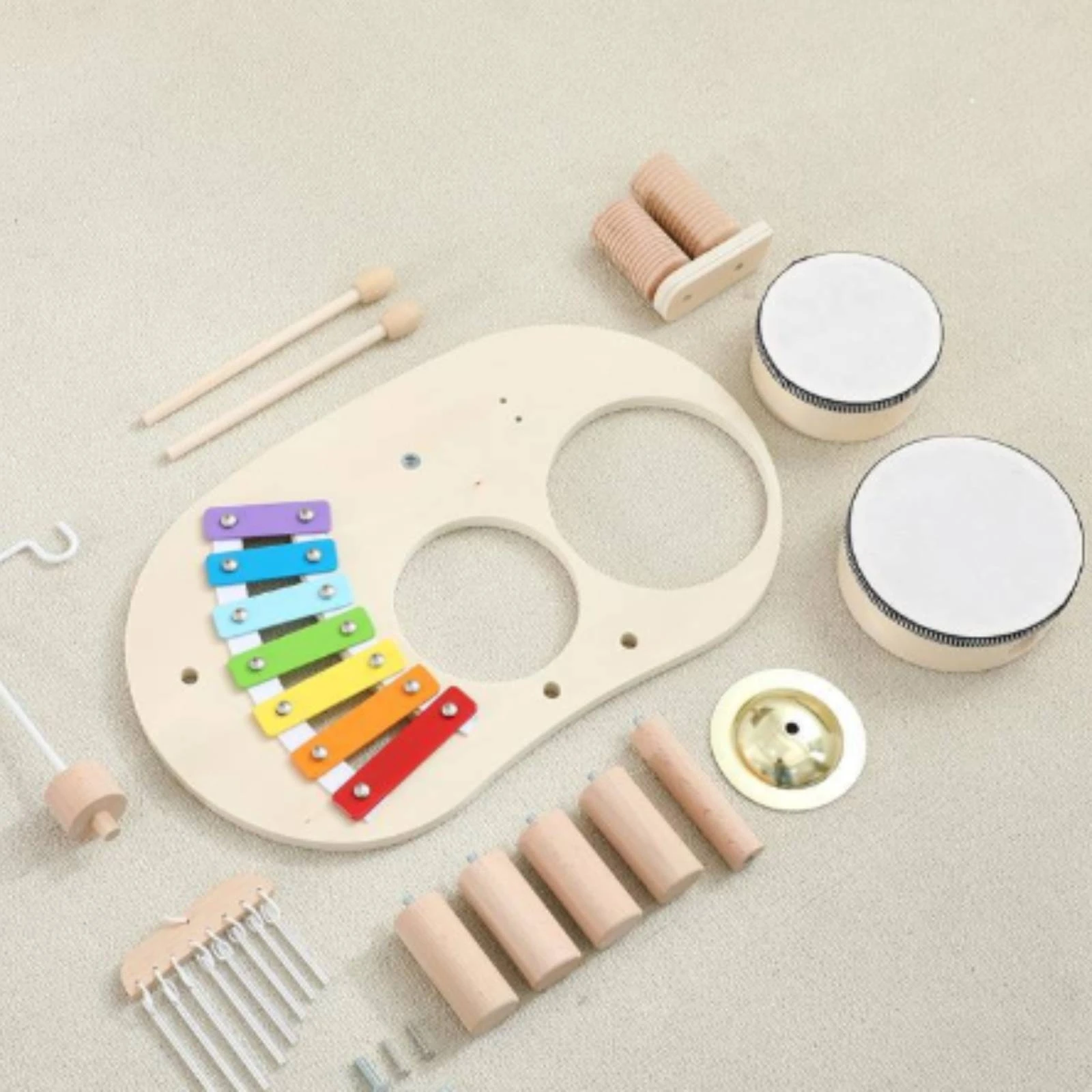 wooden-musical-activity-table-hands-on-children's-percussion-table-with-xylophone-toddler-musical-instrument-set-with-xylophone