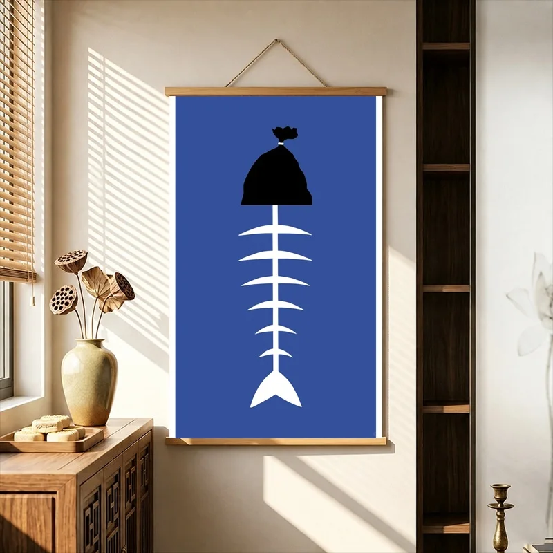 Poster Canvas Minimal Animal and Figure Graphic Posters, Modern Graphic Pearlescent Canvas Hanging Scroll for Creative Studio