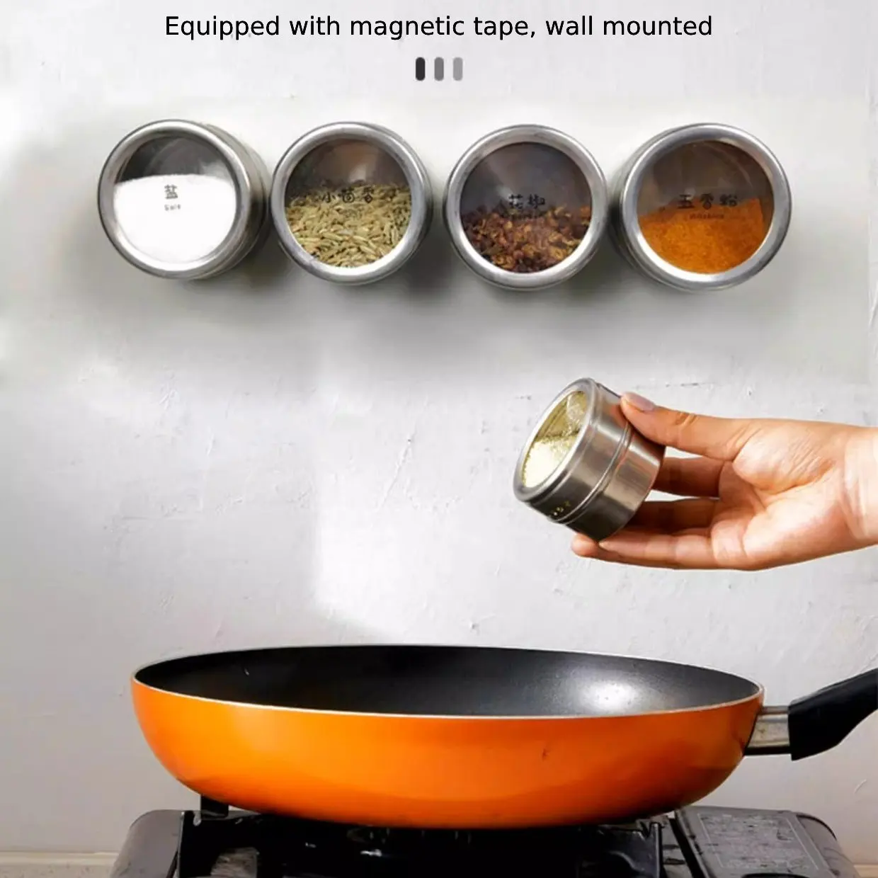 Set di 4 vasetti per spezie magnetici in acciaio inossidabile 304, contenitori ermetici per porta del frigorifero a tenuta stagna con coperchi resistenti