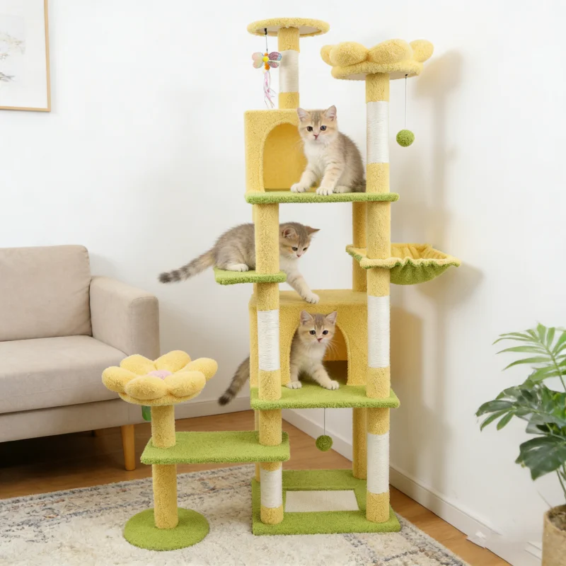 

&c Flower Shaped Luxury Classic Cat Tree Tower Large 4 Levels US Free Shipping Scratching Posts Cozy Beds Indoor Use
