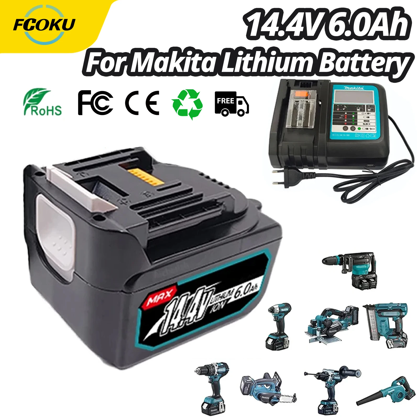 

Литиевая батарея для дрели Makita, 14,4 В, 6 Ач, LXT200, BL1415, 194559-8
