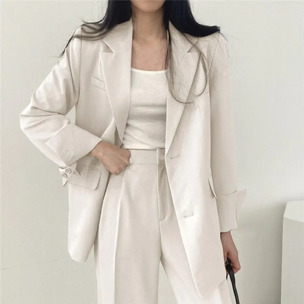 

Women Solid Color Coat Elegant Women's Formal Commute Outfit Chic Coat Stylish Pants Sophisticated Jacket for Work or Events