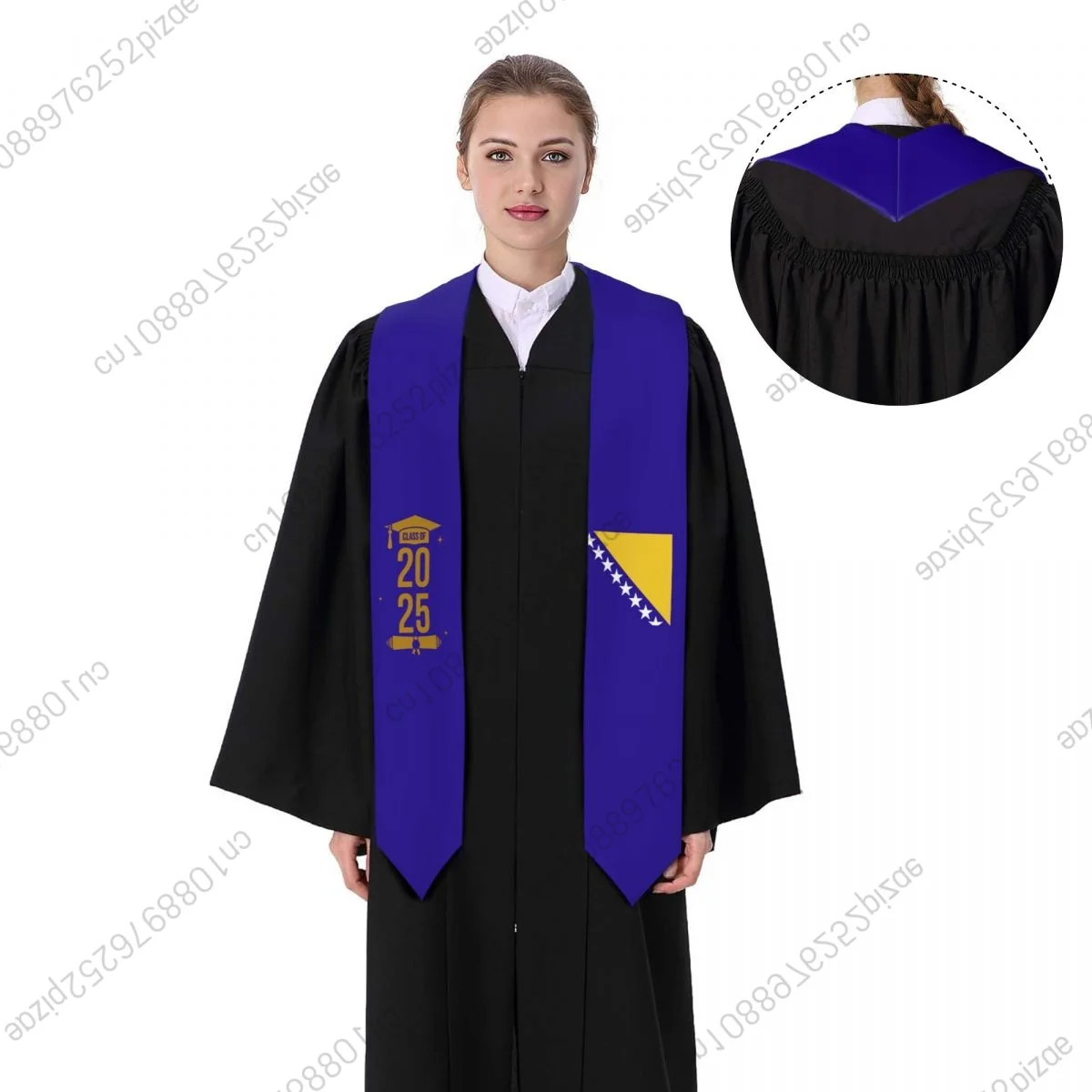 

New Bosnia And Herzegovina Flag Class Of 2025 183*13CM Graduation Stole Sash Scarf For International Students Proud