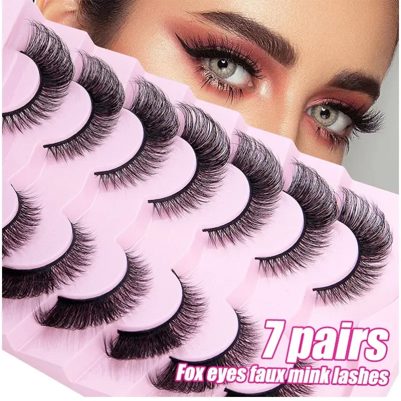 

7 Pairs Fox Eye False Lashes Faux Mink Fluffy Eyelashes Long Lasting Natural Thick Dramatic Volume Lash Extension Makeup Beauty