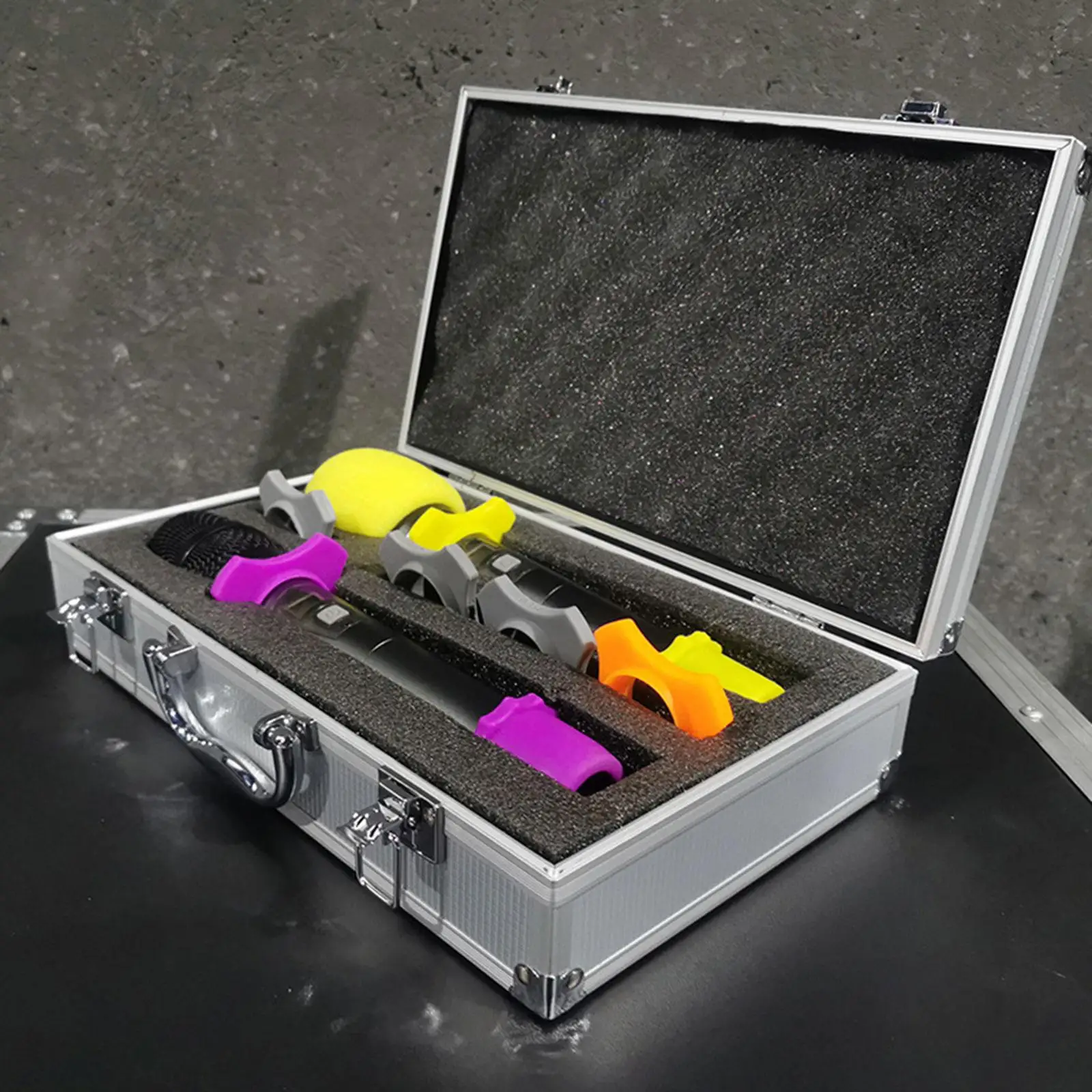 Tragbare Mikrofon-Tragetasche, Aluminium-Hartschalen-Aufbewahrungsbox, stoßfester Organizer für Studioaufnahmen und Bühnenauftritte
