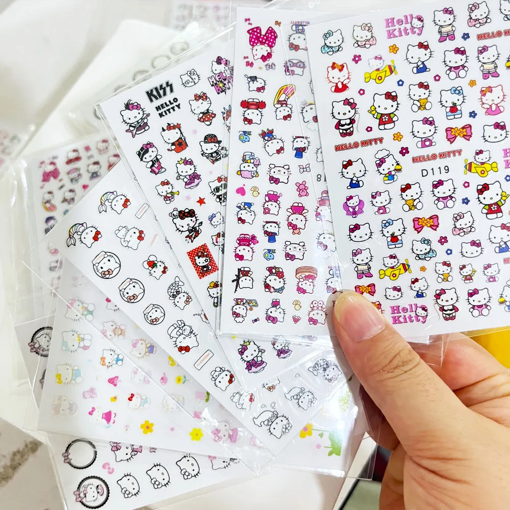 6 pz/set Misto Hello Kitty Unghie Artistiche Adesivi 3D Arco Rosa Gentiluomo Gatto Del Fumetto Decalcomanie Per Unghie FAI DA TE Kawaii Hawaiano Nail Sticker Deco