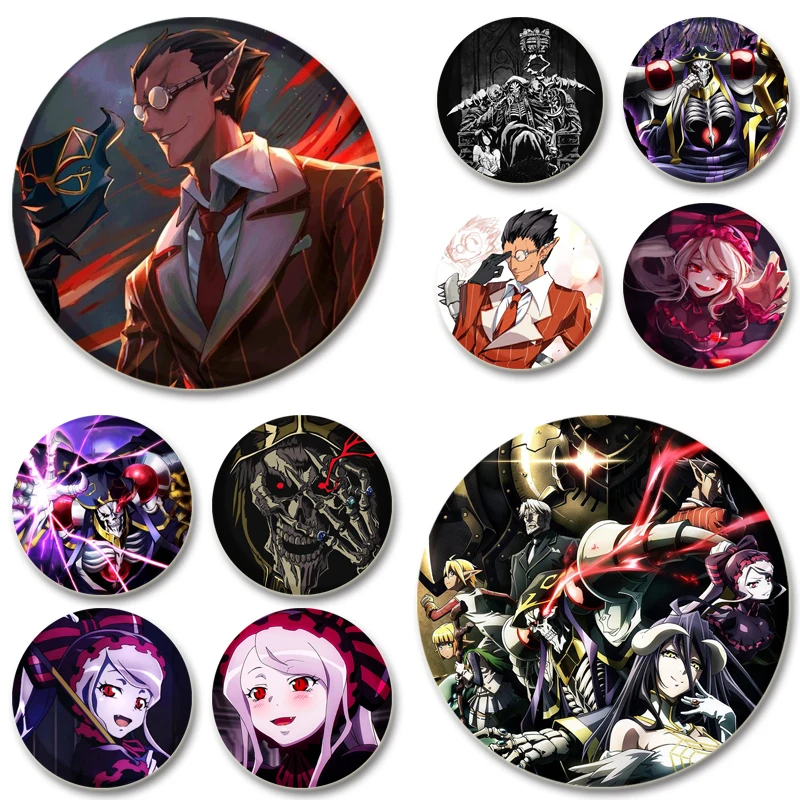 32/44mm Overlord Comic Game Brooches Anime Character Badge Handmade Tinplate Lapel Pins for Backpack Clothes Jewelry Accessories