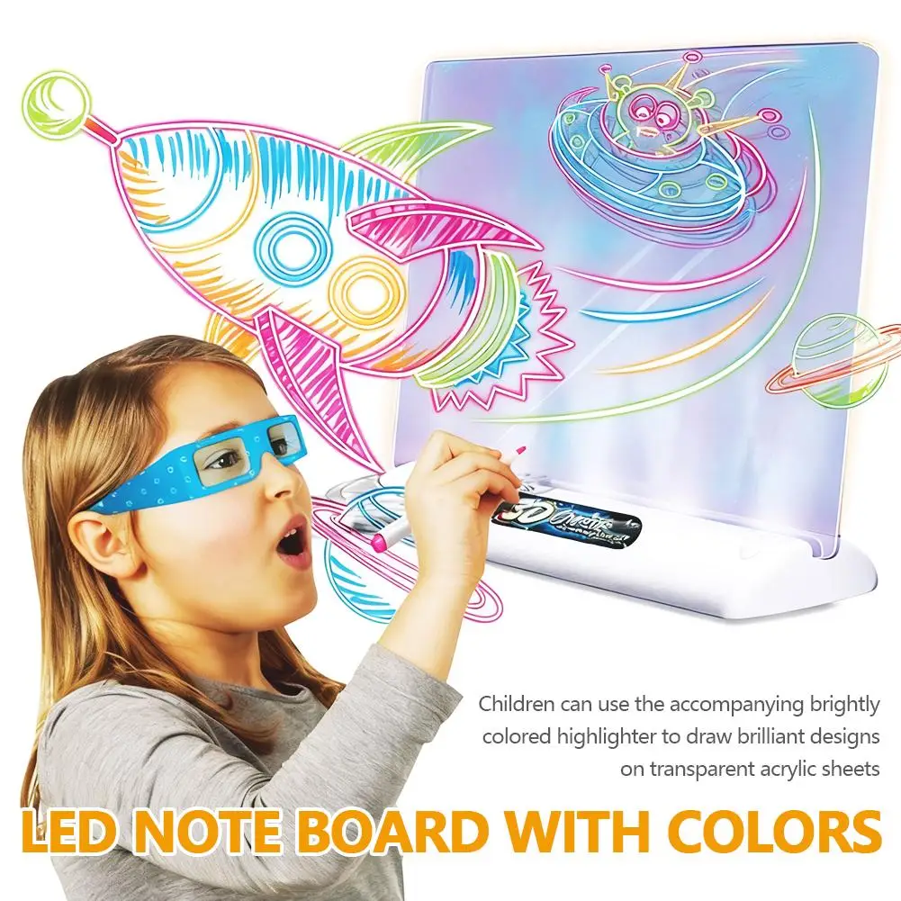 Blocco da disegno magico a LED 3D per bambini Spazio colorato Dinosauro oceano Tavolo da pittura illuminato Giocattolo educativo creativo Coltiva compagni di giochi