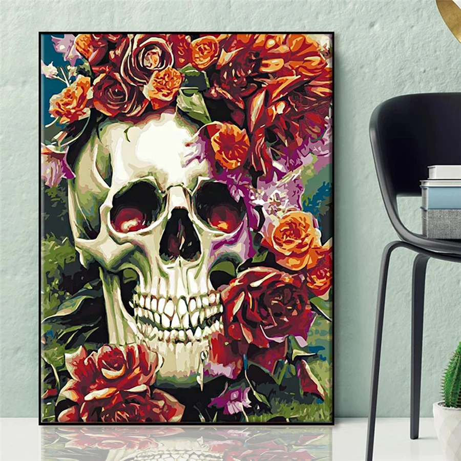 Skull and Rose 5D DIY Diamond Painting Kit halloween handmde gift Diamond Embroidery Full Diamond Mosaic Art Picture Decor