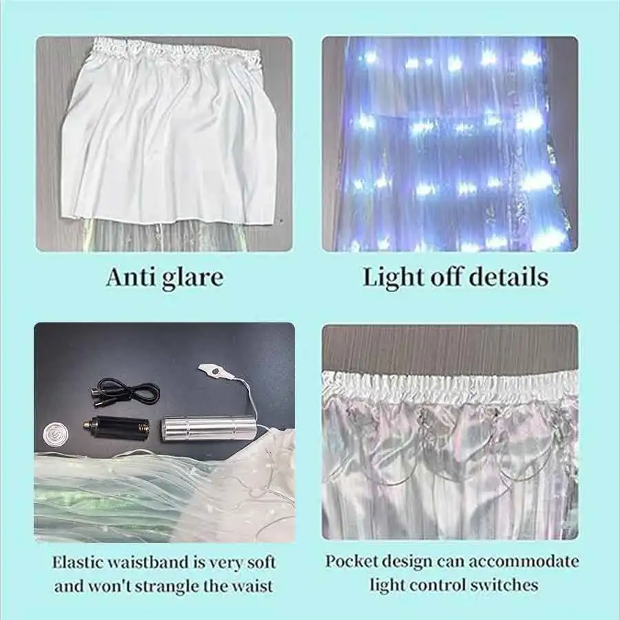 1 luminous dress, white dance props, belly dance performance costumes, suitable for: holiday gift (  no battery)