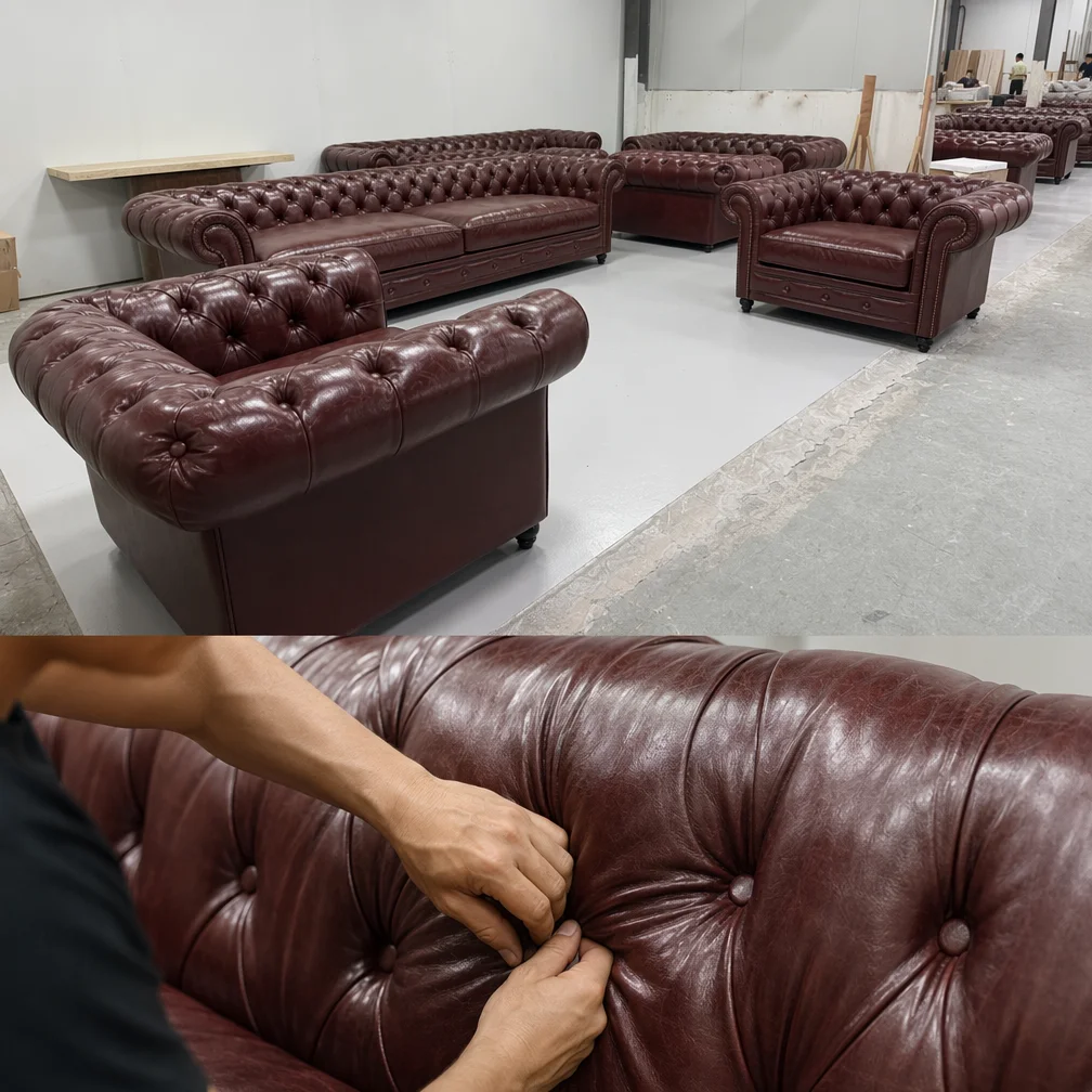 &Custom Leather Sofa Button Tufted Commercial Couch for Hotel Lobby Cafe Lounge Restaurant Furniture
