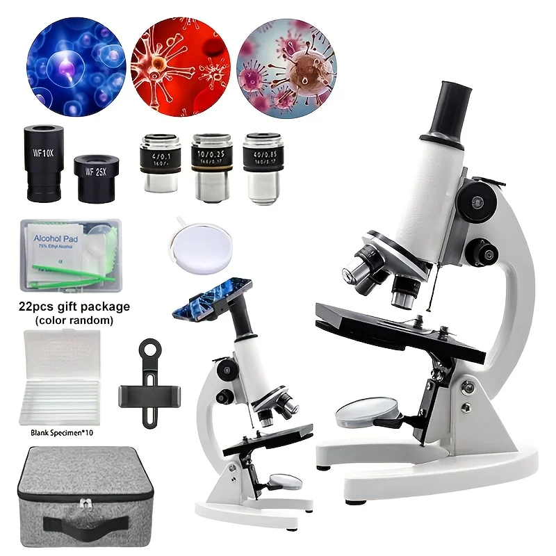 Monocular Optical Microscope 40X-2000X, for School Science & Biology Experiments, Portable Digital Microscope for Students and K