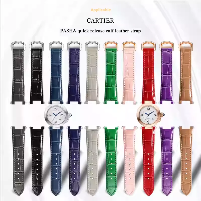 Genuine leather with solid steel end piece watch strap for Cartier Pasha premium quality cowhide leather watchband bracelet