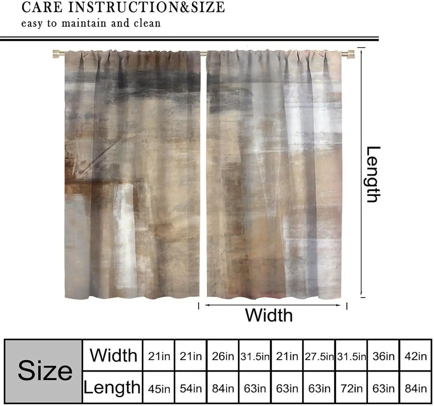 Oil Modern Paintings Abstract Curtains, Brown Geometric Artwork Rod Pocket Window Curtains for Living Dining Room Bedroom 42