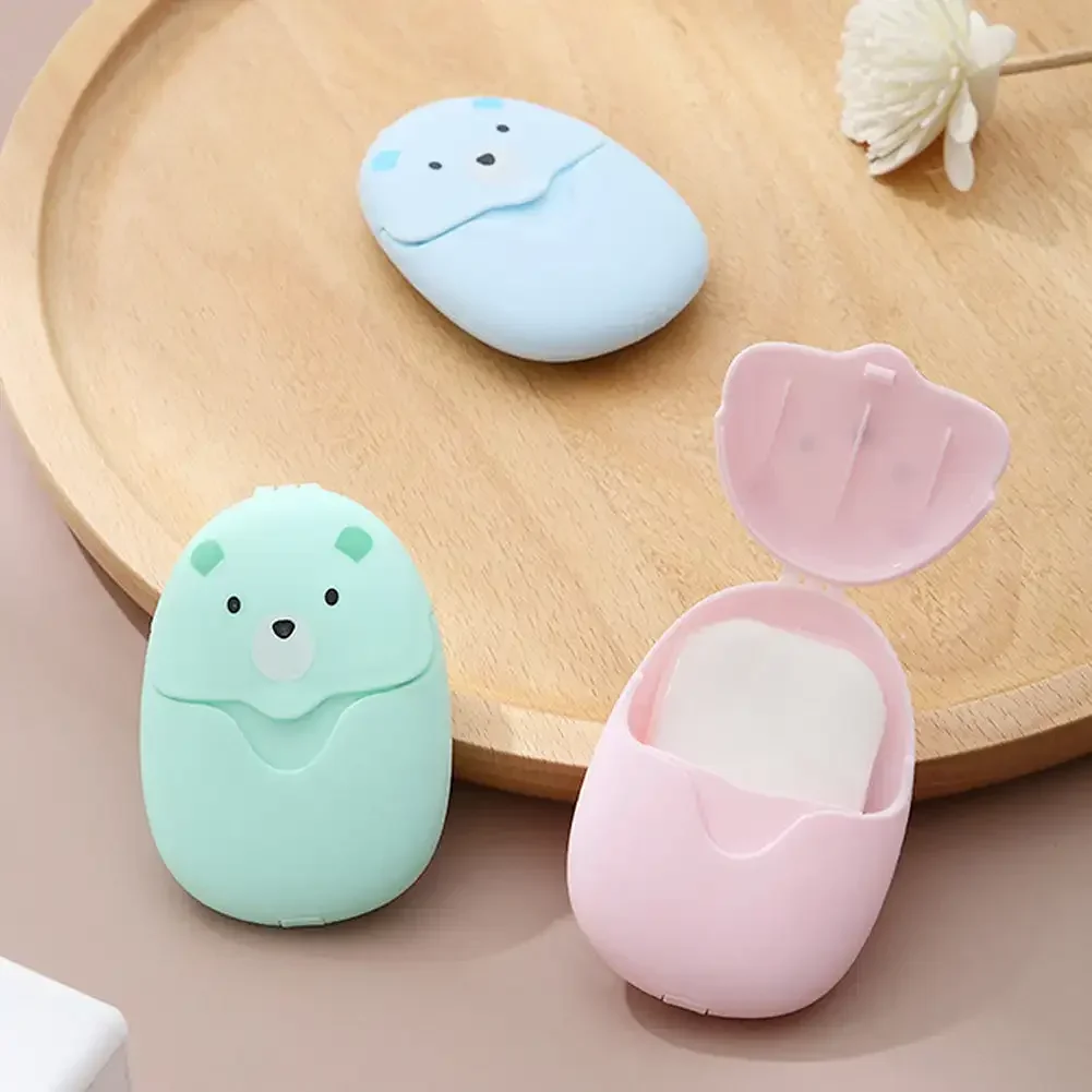 50pcs/set Cute Bear Paper Soap Tablets Travel Paper Soaps Portable Disposable Cleaning Soap Paper Cartoon Travel Paper Soaps