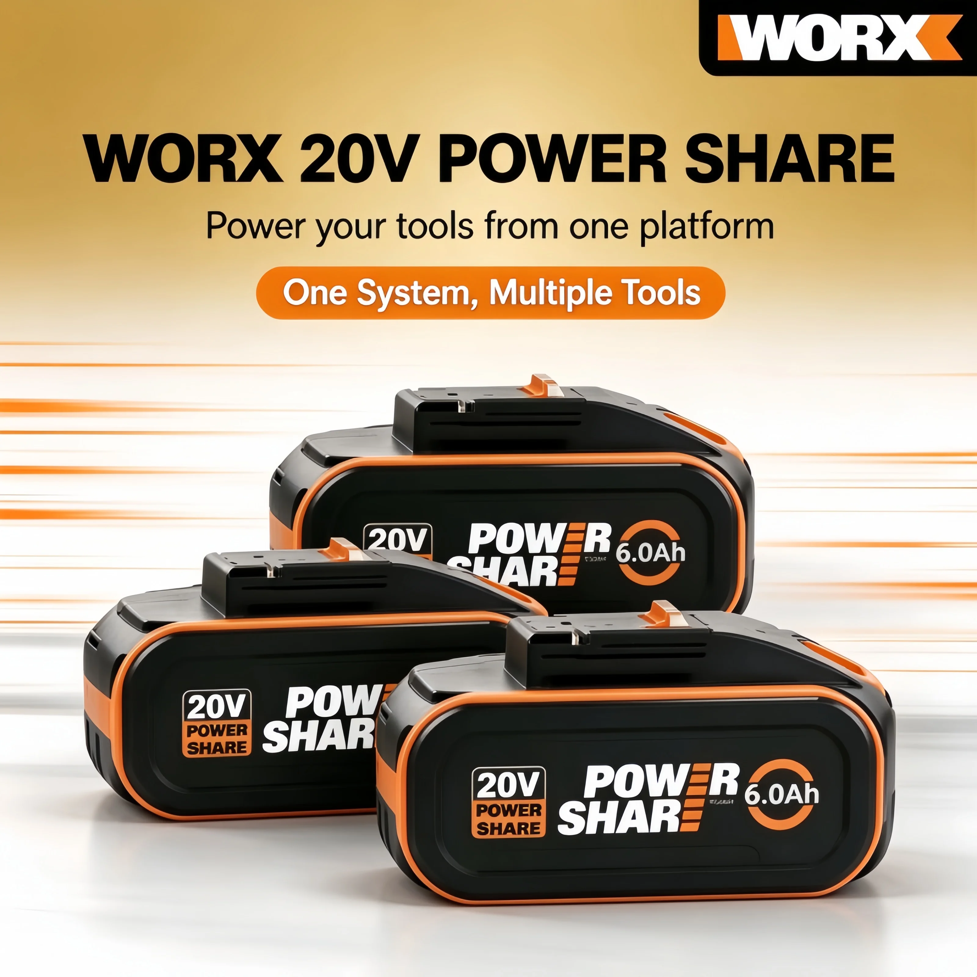 100% WORX 20V 8.0Ah Lithium-ion Battery, High-capacity Impact-resistant Battery, Compatible with WORX 20V Cordless Power Tools