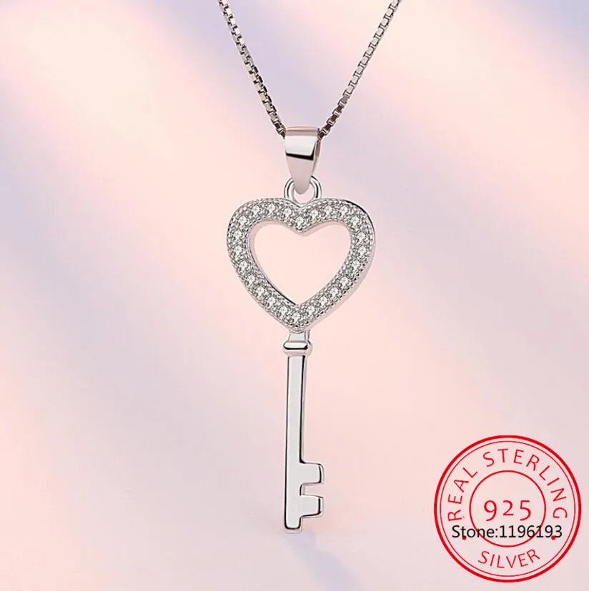 Moissanite Necklace Love Heart Key Pendant 0.5ct Sterling Silver D VVS1 Lab Diamond with GRA Certificate Necklace for Women