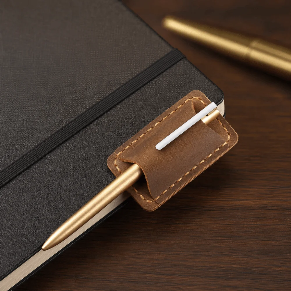 Portable Handmade Leather Pen Holder with Metal Clip Anti-lost Notebook Pen Loop Vintage Elegant Pencil Organizer Journal