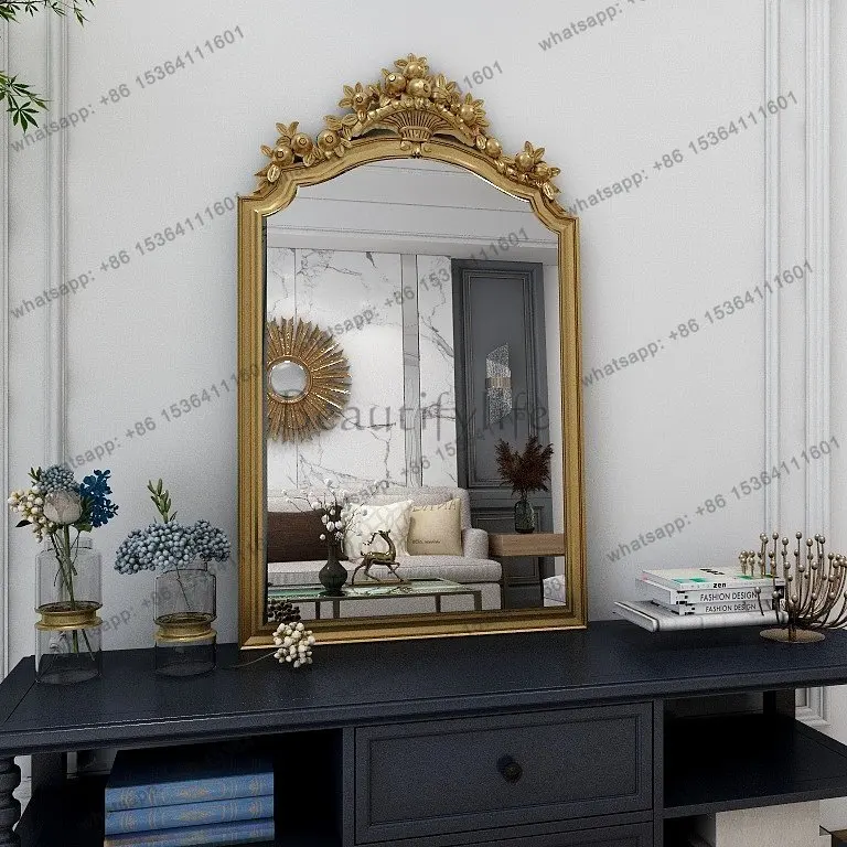 

Французское ретро-зеркало с резьбой в стиле камина, декоративное, для спальни, ванной комнаты, настенное, зеркало для ванной.