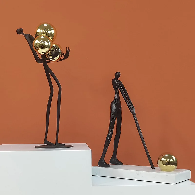 

Metal Figure Sculpture Abstract Golden Globe Decoration Sports Portrait Decorative Figurines Home