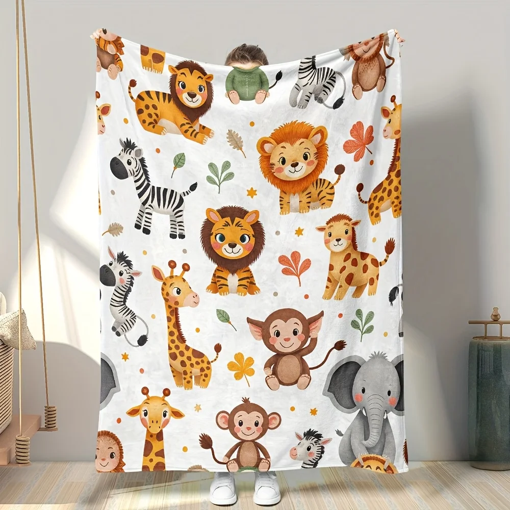 Large Safari Jungle Animal Kids Throw Blanket Decor Print Cute Lion Tiger Zebra Nursery Room 150x200cm Gift