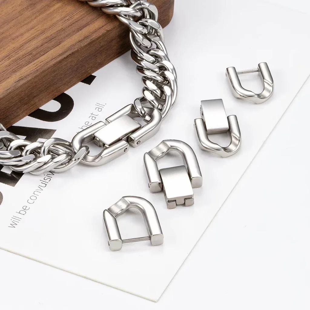 Stainless Steel High End Jewelry Clasp Hook Connector, Lock Shape Paved Zircon Buckle For Bracelet Necklace DIY Jewelry Making A
