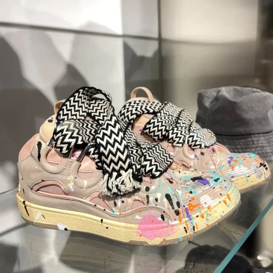 

Кроссовки для пар на шнуровке с цветными блоками, мужские/женские повседневные спортивные туфли с круглым носком на толстой подошве, разноцветная повседневная спортивная обувь 2026, новая модная обувь