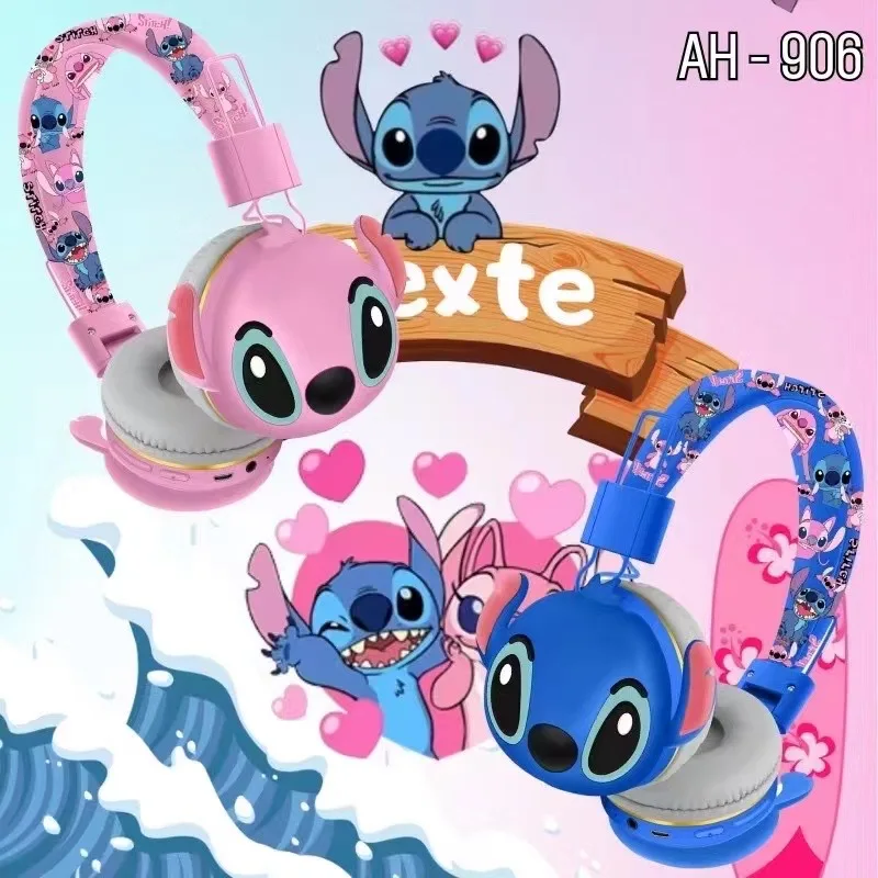 New Stitch Bluetooth Headphones AH-906 Disney Wireless Earbuds HIFI Sound Foldable Headsets with Mic Anime Cartoon Kids Gifts