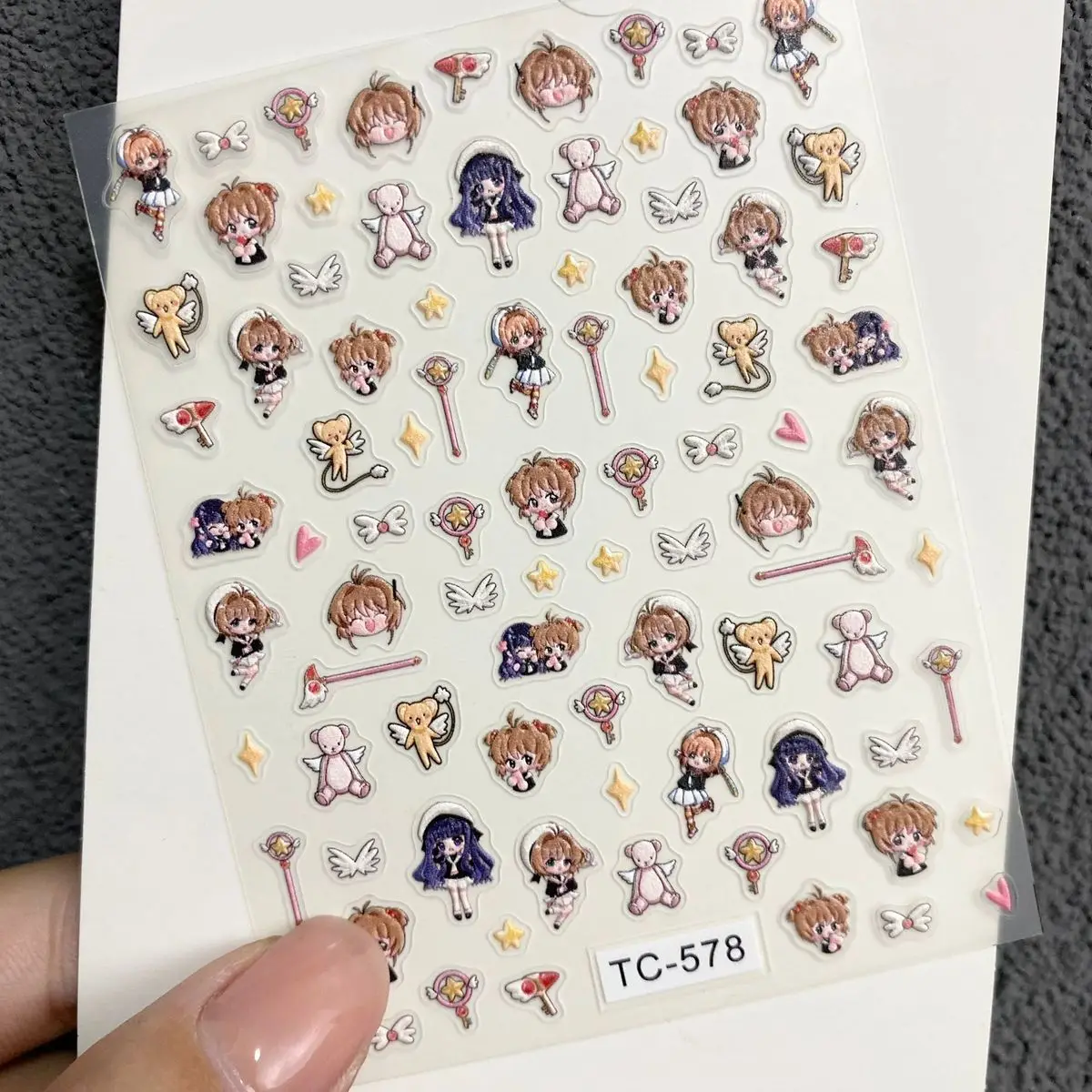새로운 키노모토 사쿠라 네일 스티커 카드캡터 애니메이션 주변기기 귀여운 만화 릴리프 데칼 노트북 장식