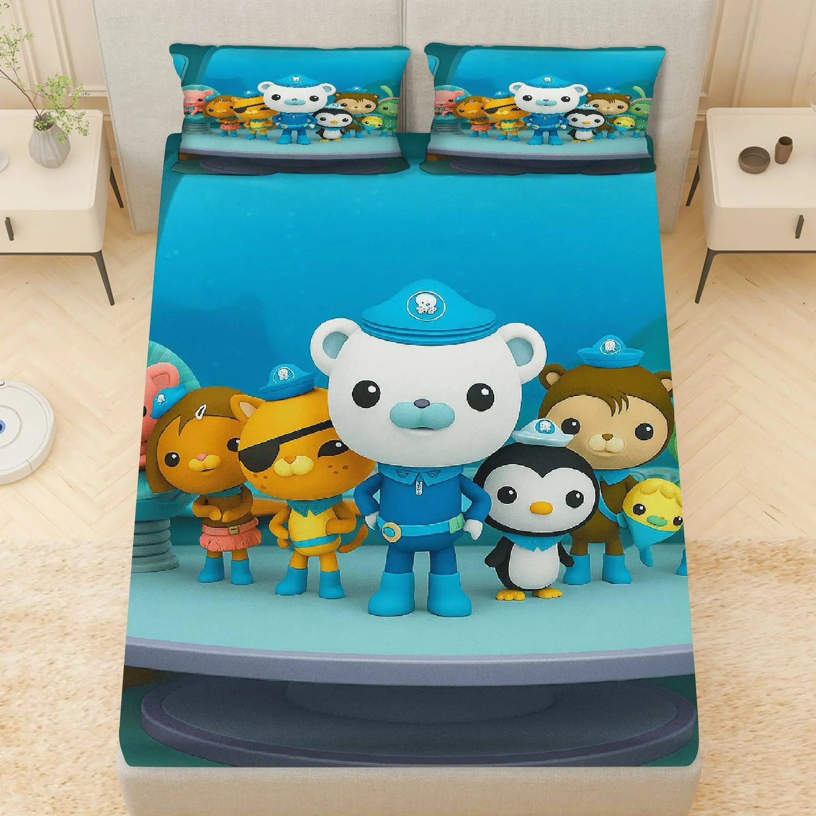 Christmas 2D Digital Print Three-Piece Bedding Set (includes 1 fitted sheet + 2 pillowcases) Mattress Protector, Fitted Sheet Style with Elastic, Protective Cover, Mattress Protector, Fitted Sheet Style Bedding, Explorer Ocean Fitted Sheet Set, Breathable Polyester