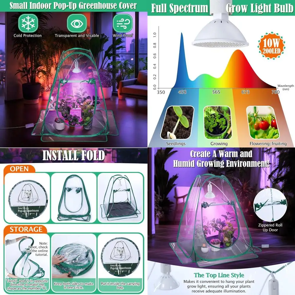 

Компактный мини-парник (2 шт.) с 200 светодиодными фитолампами по 10 Вт для выращивания рассады в помещении и на улице, 27 x 27 x 30 см, водонепроницаемый