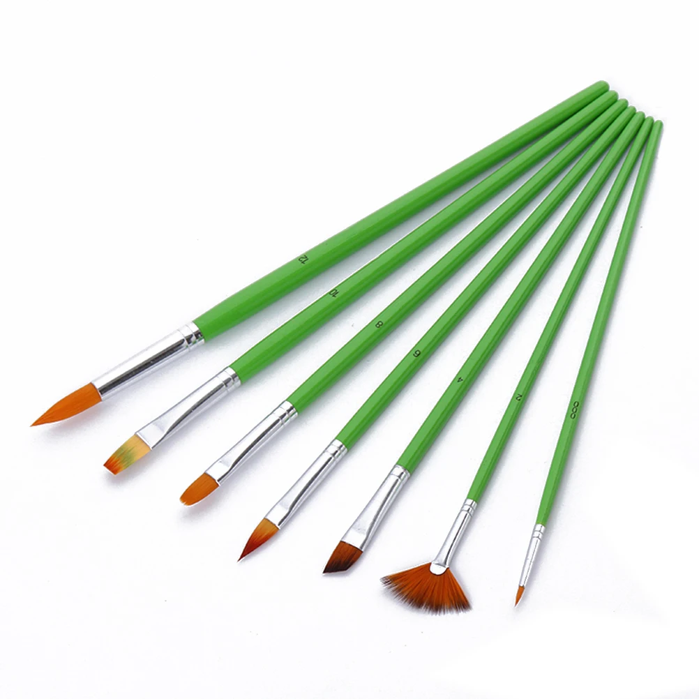 

7 Pcs Brush Set Oil/Watercolor Paint Nylon Hairs Gouache Green Acrylic Painting