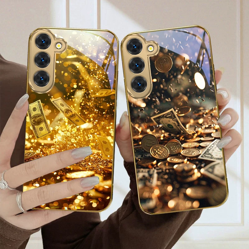 Golden wealth symbol For Samsung Galaxy S26 S20 FE S21 Ultra S23 Plus S24 Ultra S25 S21+ S22Plus S26 S24 Golden glass phone case