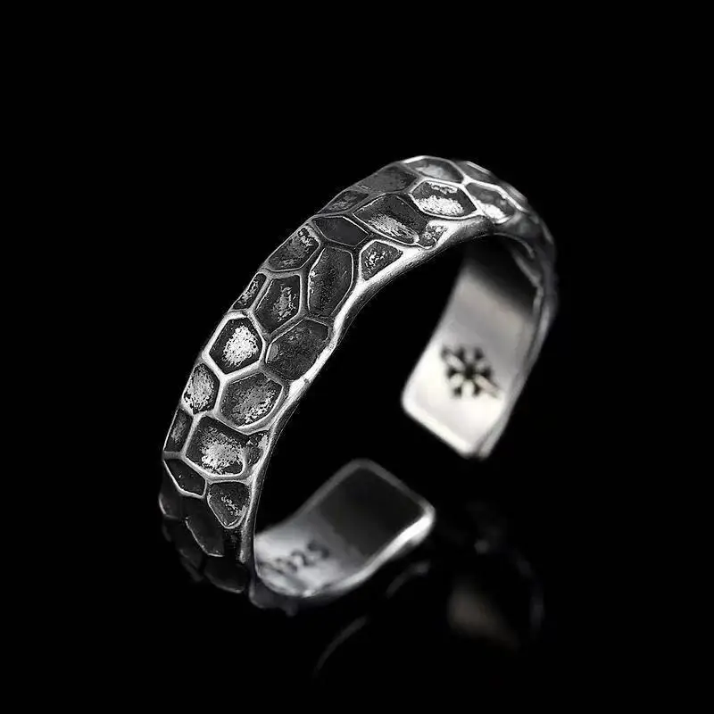 Buyee 925 Sterling Silver Unique Ring Finger Black Gray Sweet Open Ring for Woman Man Fashion Rock Punk Fine Jewelry Circle