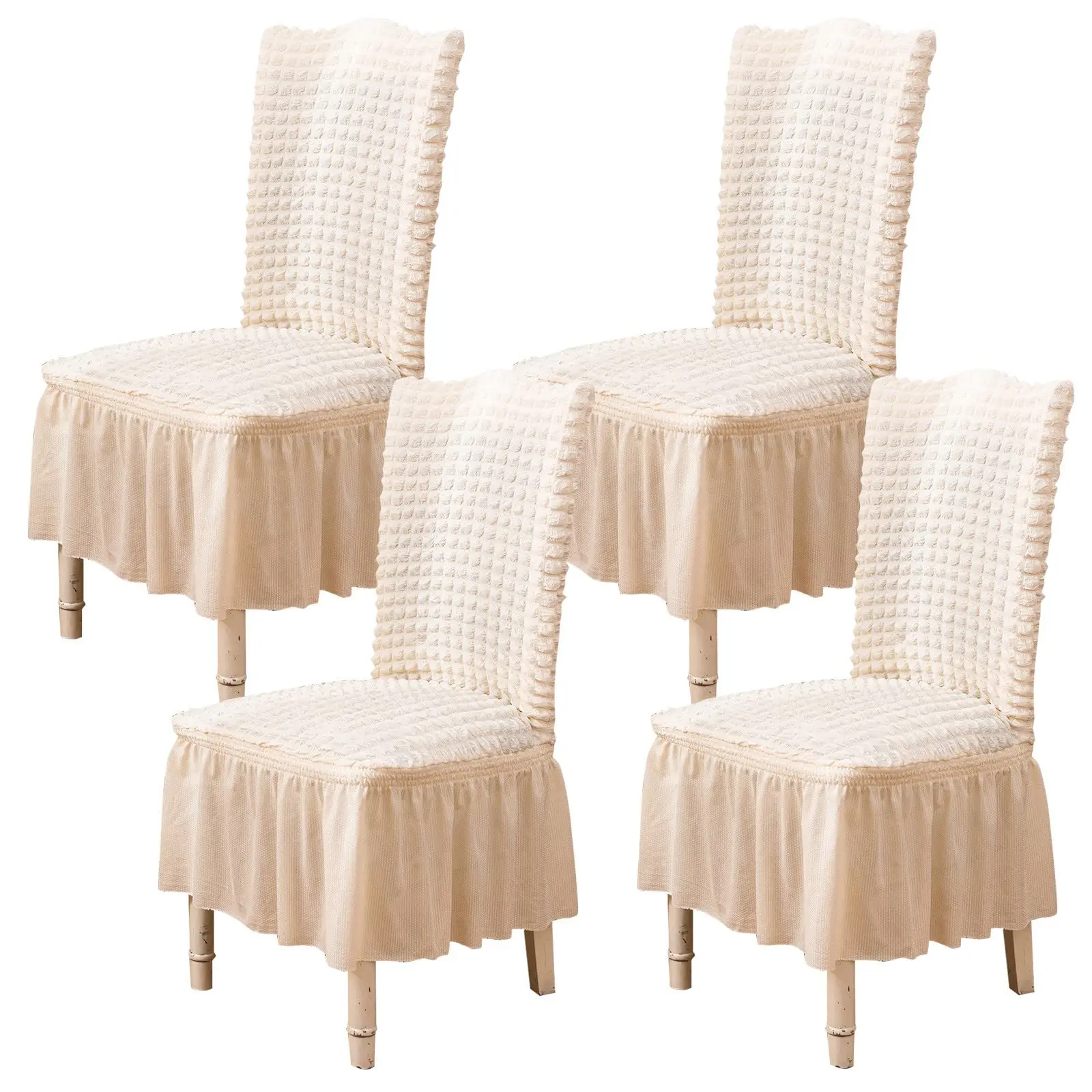 Chair Covers for Dining Room, Stretch Chair Slipcovers with Skirt, Removable and Washable, Kitchen Protector, Set of 4