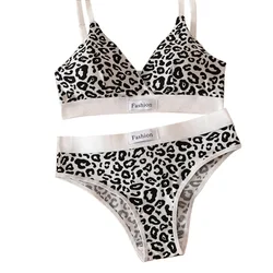 Summer New Women's Leopard Print Traceless and Steel Rim Bra Adjustable Shoulder Strap Back Women's Underwear Set