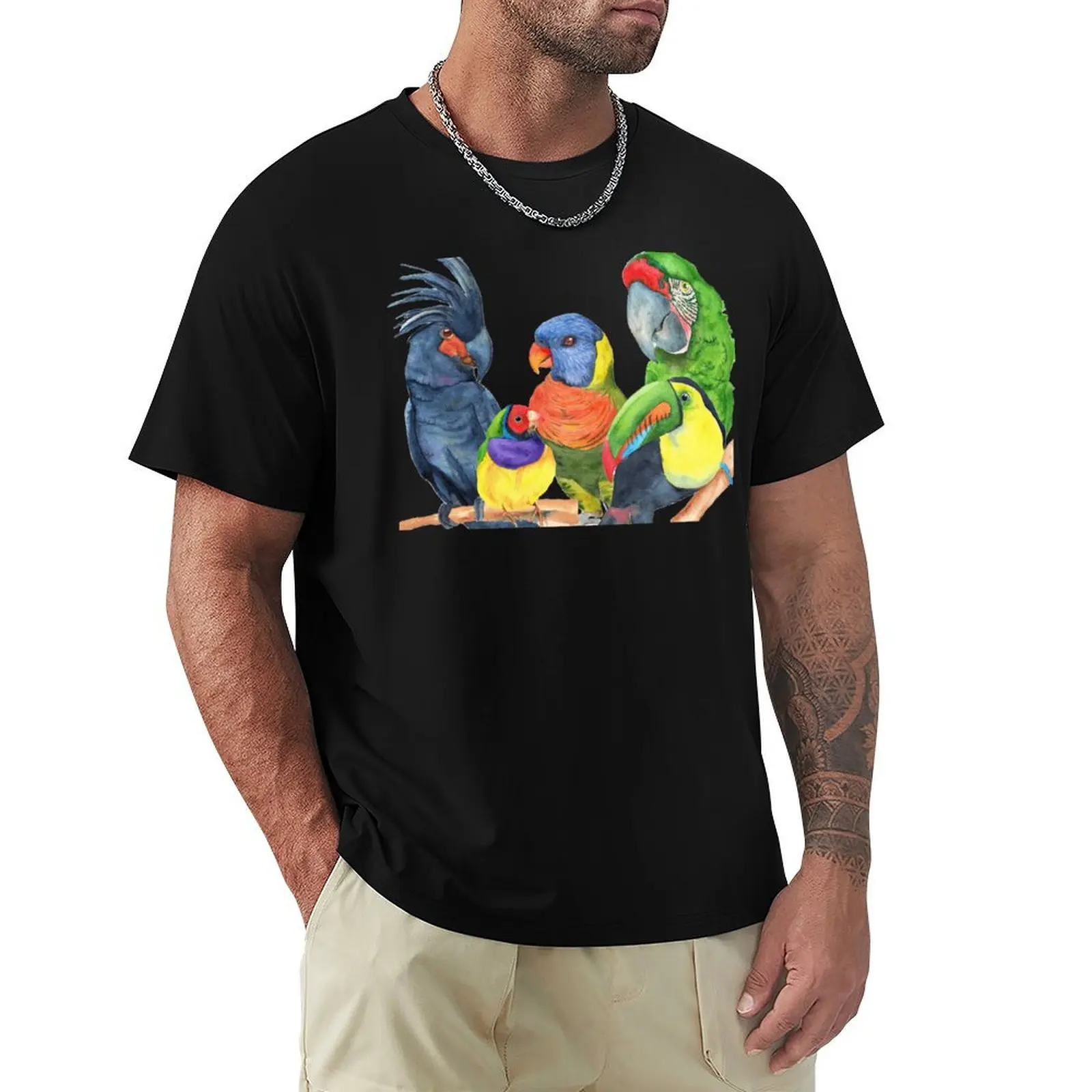 

parrots bird watercolor toucan finch lory, cockatoo, macaw T-Shirt cheap stuff t shirts for men graphic