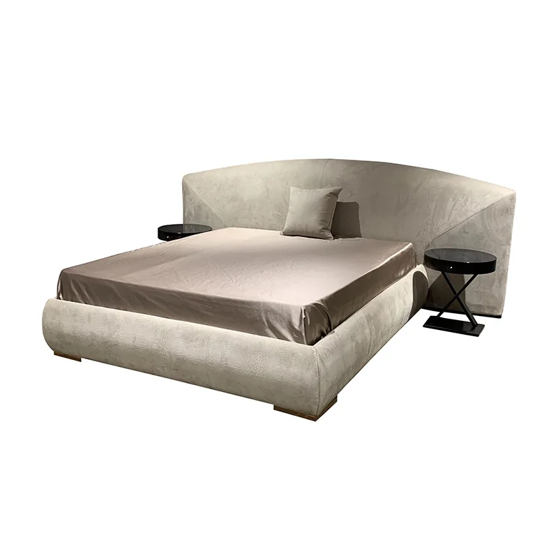 Light luxury fabric bed set Modern solid wood double bed Master bedroom 1.8 meters